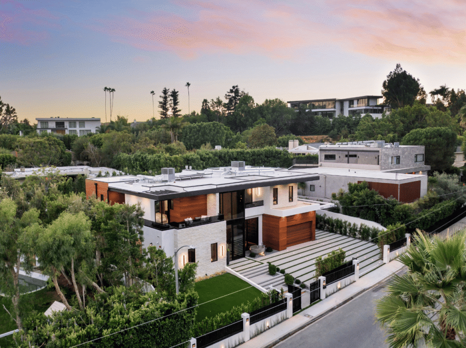 High-end Los Angeles villa in a prestigious neighborhood, surrounded by lush greenery—highlighting WaveBNB’s Google My Business and local SEO strategies to boost direct booking